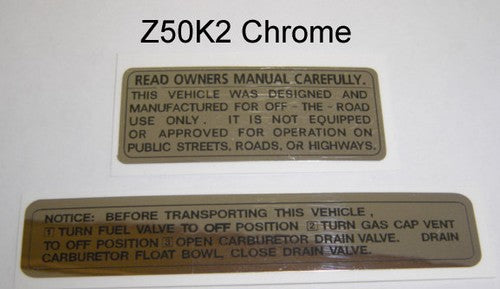 (26/27/28) Decal Gas Tank Warning Honda Z50K0, K1, K2-hondanuts-Z50-CT70-QA50-SL70-XR75-parts-NOS-OEM-Honda