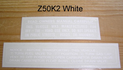 Decal Gas Tank Warning Honda Z50K0, K1, K2-hondanuts-Z50-CT70-QA50-SL70-XR75-parts-NOS-OEM-Honda