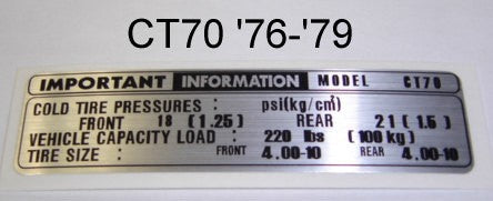 Decal Tire Pressure Specs Honda CT70K0-1979-hondanuts-Z50-CT70-QA50-SL70-XR75-parts-NOS-OEM-Honda
