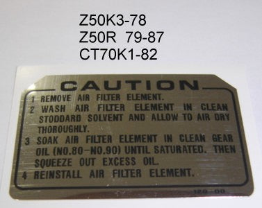 (14) Decal Air Cleaner Honda Z50K3-78 Z50R 1979-87 CT70K1-82-hondanuts-Z50-CT70-QA50-SL70-XR75-parts-NOS-OEM-Honda