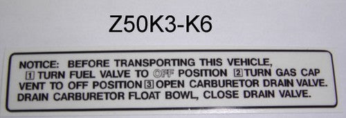 (14) Decal Side Warning Honda Z50K3-K6-hondanuts-Z50-CT70-QA50-SL70-XR75-parts-NOS-OEM-Honda