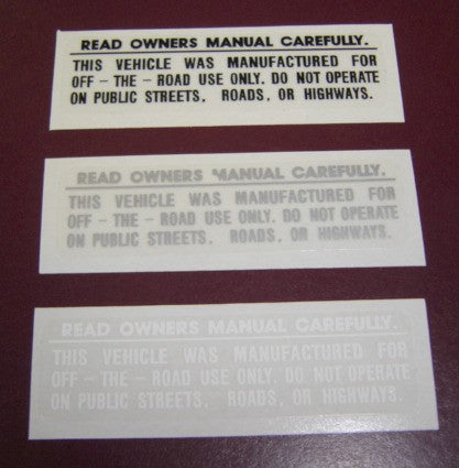 (16) Decal Read Owners Manual Honda Z50 K3-K6 QA50-hondanuts-Z50-CT70-QA50-SL70-XR75-parts-NOS-OEM-Honda