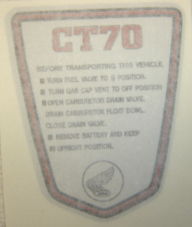 Side Frame Decal Honda CT70 78-79-hondanuts-Z50-CT70-QA50-SL70-XR75-parts-NOS-OEM-Honda