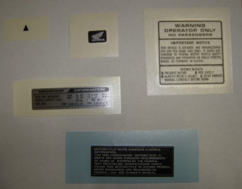 Warning Label Decal Kit Honda Z50R 1988-1999-hondanuts-Z50-CT70-QA50-SL70-XR75-parts-NOS-OEM-Honda