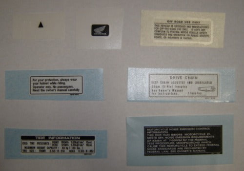 Warning Label Decal Kit Honda Z50R 1988-1999-hondanuts-Z50-CT70-QA50-SL70-XR75-parts-NOS-OEM-Honda