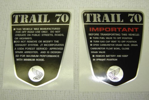 (09A/10A) Side Frame Decal Honda CT70 K0 3 Speed Set-hondanuts-Z50-CT70-QA50-SL70-XR75-parts-NOS-OEM-Honda