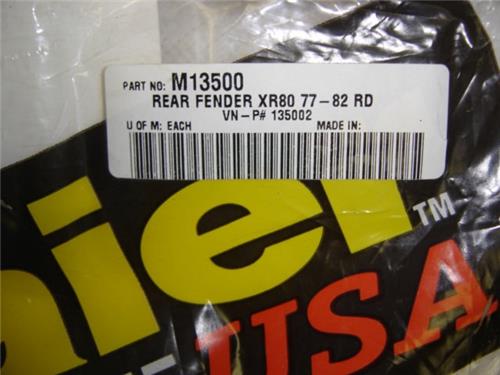 Rear Plastic Fender Red Honda XR75 1977-1978 XR80 XR80R 1979-1982-hondanuts-Z50-CT70-QA50-SL70-XR75-parts-NOS-OEM-Honda
