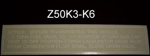 (14) Decal Side Warning Honda Z50K3-K6-hondanuts-Z50-CT70-QA50-SL70-XR75-parts-NOS-OEM-Honda
