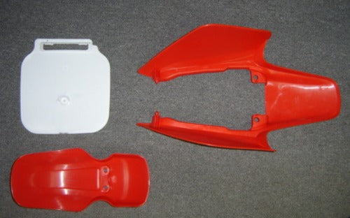(01B, 02B) Plastics Set Red/Red Honda Z50R 1988 to 1999-hondanuts-Z50-CT70-QA50-SL70-XR75-parts-NOS-OEM-Honda