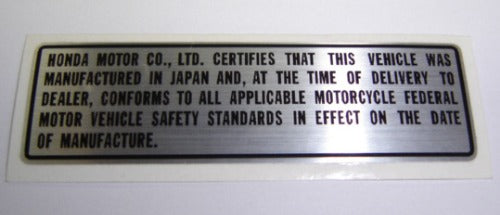 Decal Silver Tag Honda CT70K0-hondanuts-Z50-CT70-QA50-SL70-XR75-parts-NOS-OEM-Honda
